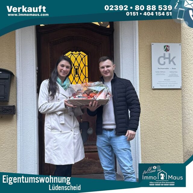 🎉 Erfolgreich verkauft! 🏡✨

Eine wunderschöne Eigentumswohnung in Lüdenscheid hat nun neue Besitzer gefunden.
Wir freuen uns riesig, ein junges Paar auf dem Weg in ihr erstes Eigenheim begleitet und glücklich gemacht zu haben. ❤️

Diese Begeisterung, Menschen auf ihrem Weg zum Traumzuhause zu unterstützen – genau das treibt uns an! 🙌
Und wir machen genauso motiviert weiter 💪

👉 Wann dürfen wir SIE glücklich machen?
Schauen Sie gern auf unserer Webseite vorbei und entdecken Sie Ihre Traumimmobilie. 🌟

Ihr 🐭 Immo-Maus-Team

#immomauseam #immobilien #lüdenscheid #immobilienverkauf #traumimmobilie #neuebesitzer #eigenheim #hauskauf #wohnungskauf #erfolgreichverkauft #glücklich #maklerliebe #immoerfolg #teamwork #neuanfang #glücksmoment #immobilienmakler #immobilienbüro