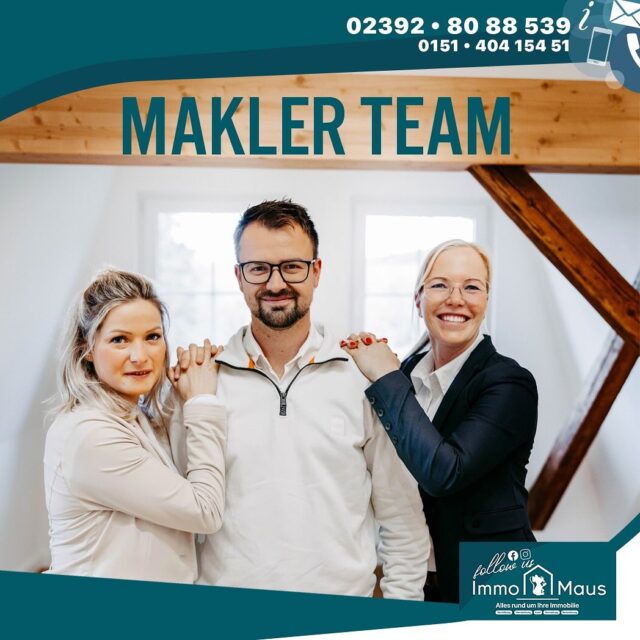 📣 Haben Sie bereits Erfahrungen mit unserem aktuellen Maklerteam von Immo Maus gemacht? 🏡✨

Unser Team ist klar strukturiert, damit Sie jederzeit die beste Betreuung erhalten:

🔸 Einkauf: Kevin & Corinna Maus
🔸 Fotoerstellung & Social Media: Kevin Maus 📸💻
🔸 Backoffice, Exposé-Erstellung & Unterlagenaufbereitung: Corinna Maus 🗂️✍️
🔸 Vertrieb & Besichtigungstermine: Elisabeth „Püppi“ Kruse 🚗🔑

Wir freuen uns sehr auf Ihr Feedback in den Kommentaren! 💬👇
Ihr Immo Maus Team 🧡🐭

#ImmoMaus #Immobilien #Maklerteam #Werdohl #MärkischerKreis #Immobilienverkauf #Immobilienscout #Eigentum #Hausverkauf #Wohnungskauf #Teamwork #Makler #Exposé #Besichtigung #SocialMediaMarketing #Immobilienliebe ✨