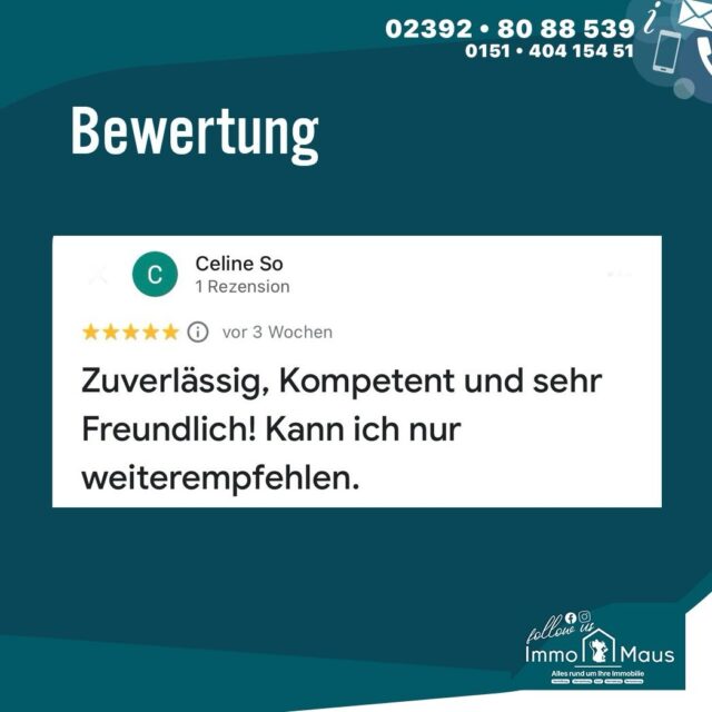 ⭐ Echtes Kundenfeedback – das sagt mehr als jede Werbung! 🏡💬

Auch wenn nicht immer direkt die passende Immobilie gefunden wurde, haben wir in den letzten Wochen viele tolle Rückmeldungen von Interessenten und Käufern erhalten – und dafür möchten wir uns herzlich bedanken! 🙏

✨ Das wird besonders hervorgehoben:
✔️ Kompetente & ehrliche Beratung von Anfang an
✔️ Freundliche, herzliche und menschliche Betreuung 🤝
✔️ Schnelle & unkomplizierte Terminabsprachen
✔️ Zeit für alle Fragen – nichts bleibt offen
✔️ Transparente Kommunikation & klare Abläufe 📞
✔️ Professionelle Begleitung während des gesamten Prozesses
✔️ Zuverlässigkeit & echtes Engagement

💬 Besonders freut uns:
Selbst wenn es am Ende (noch) nicht die richtige Immobilie war, haben sich unsere Kunden jederzeit gut aufgehoben, ehrlich beraten und ernst genommen gefühlt.

🙏 Vielen Dank für Ihr Vertrauen!
Genau dafür stehen wir als Immo Maus Team.

🏡 Sie sind auf der Suche oder möchten verkaufen?
Wir sind gerne für Sie da!

#immomaus #immobilien #kundenfeedback #vertrauen #immobilienmakler