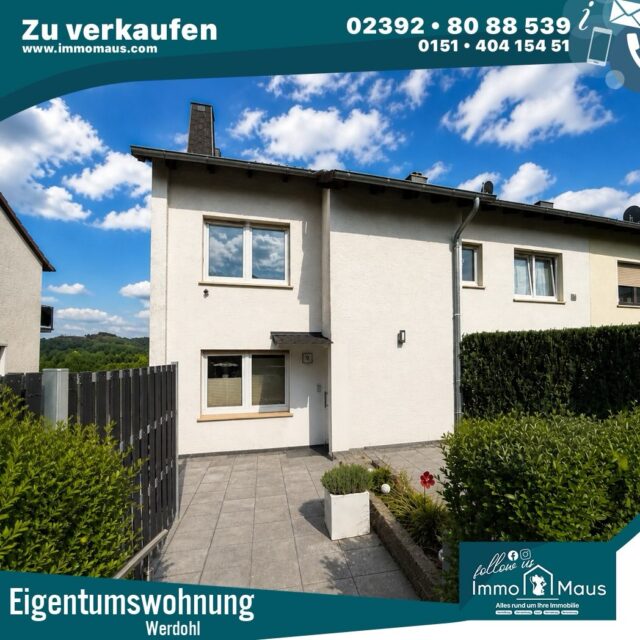 🔔 Zu verkaufen – Günstig & ebenerdig wohnen in Werdohl! 🏡✨

Sie sind auf der Suche nach einer bezahlbaren Immobilie in ruhiger Lage? Dann sollten Sie sich dieses Angebot nicht entgehen lassen!

💶 Kaufpreis: 95.000 €

🌿 Highlights der Wohnung:
✔️ Ca. 85 m² Wohnfläche
✔️ 3 Zimmer (2 Schlafzimmer) 🛏️
✔️ Erdgeschoss – bequem & barrierearm 🚶‍♂️
✔️ Balkon & zusätzliche Terrasse ☀️🌸
✔️ Gepflegter Zustand
✔️ Extra Stauraum im Dachgeschoss 📦

🏠 Ideal für Paare, kleine Familien oder Kapitalanleger 💼
🌳 Ruhige Lage mit guter Anbindung und viel Natur im schönen Sauerland

📞 Interesse? Melden Sie sich gerne bei Ihrem Immo Maus Team – wir freuen uns auf Ihre Anfrage!

#immobilien #werdohl #eigentumswohnung #wohnungkaufen #kapitalanlage