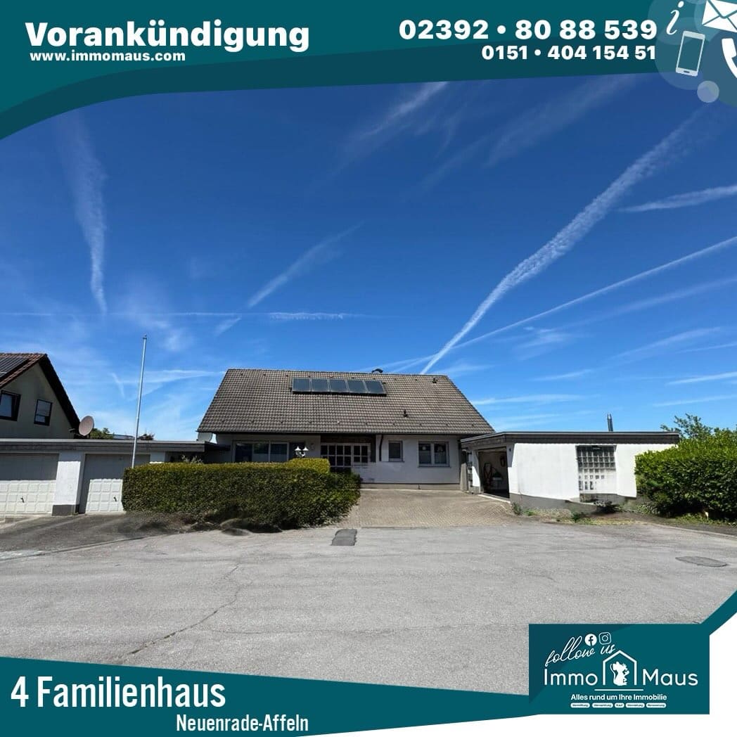 🏡✨ Vorankündigung – Voll vermietetes 4-Familienhaus in Neuenrade-Affeln! ✨🏡
Demnächst im Angebot 😍
Ein attraktives voll vermietetes 4-Familienhaus in ruhiger Lage von Neuenrade-Affeln 📍
🔹 Wohnung 1: ca. 69 m²
🔹 Wohnung 2: ca. 33 m²
🔹 Wohnung 3: ca. 125 m²
🔹 Wohnung 4: ca. 92 m²
➡️ Insgesamt rund 320 m² Wohnfläche
➡️ Aktuelle Mieteinnahmen: 1.920 € monatlich 💶
➡️ Voll vermietet ✅
➡️ 3 Garagen 🚗
➡️ Grundstücksgröße: 781 m²
➡️ Baujahr 1978 🏠
Ob als Kapitalanlage 💼 oder mit der Möglichkeit, zukünftig eine Wohnung selbst zu nutzen 🏡 – hier stehen Ihnen viele Optionen offen!
📲 Interesse vorab?
Melden Sie sich gerne schon jetzt bei uns!
#Vorankündigung #Immobilien #Mehrfamilienhaus #Kapitalanlage #Neuenrade