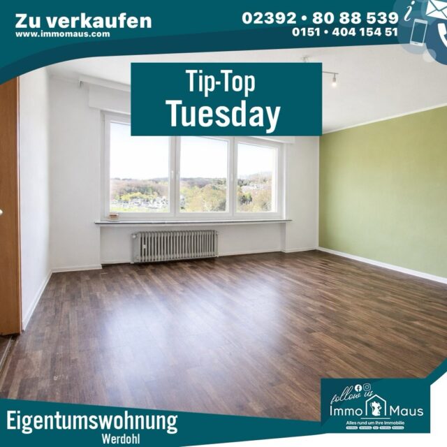 💎 Tip Top Tuesday – Günstig & Ebenerdig wohnen in Werdohl! 🏡✨
Manchmal sind es die einfachen Dinge, die den größten Unterschied machen: eine gepflegte Wohnung, ebenerdiges Wohnen und ein Preis, der überzeugt. 🙌
🌿 Ihre Highlights auf einen Blick:
✔️ Ca. 85 m² Wohnfläche
✔️ 3 Zimmer mit 2 Schlafzimmern 🛏️
✔️ Erdgeschoss – komfortabel & barrierearm 🚶♂️
✔️ Balkon + zusätzliche Terrasse ☀️🌸
✔️ Gepflegter Zustand – direkt einziehen
✔️ Zusätzlicher Stauraum im Dachgeschoss 📦
🏠 Ideal für Paare, kleine Familien oder Kapitalanleger, die eine solide Immobilie in guter Lage suchen.
🌳 Genießen Sie die Ruhe des Sauerlands und profitieren Sie gleichzeitig von einer guten Anbindung.
📞 Interesse geweckt? Melden Sie sich gerne für weitere Informationen oder einen Besichtigungstermin!
#TipTopTuesday #Immobilien #Werdohl #eigentumswohnung