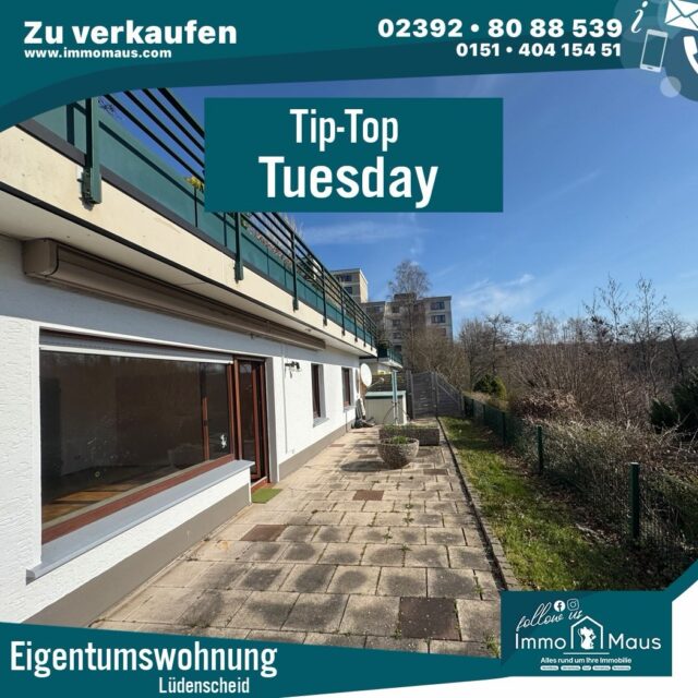 🔝🏡 TIP TOP TUESDAY 🏡🔝

✨ Großzügige 4,5-Zimmer-Eigentumswohnung in Lüdenscheid-Oeneking ✨

📍 Lüdenscheid-Oeneking
🏠 Ca. 130 m² Wohnfläche
🛏️ 3 Schlafzimmer
🌞 Ca. 18 m² Terrasse
🚗 Eigene Garage
📦 Kellerraum inklusive

💡 Perfekt für alle, die ihr neues Zuhause nach eigenen Vorstellungen gestalten möchten.

✅ Ruhige Wohnlage
✅ Familienfreundlicher Grundriss

📞 Jetzt Besichtigung vereinbaren!

#TipTopTuesday #Eigentumswohnung #Luedenscheid #Oeneking #immobilien