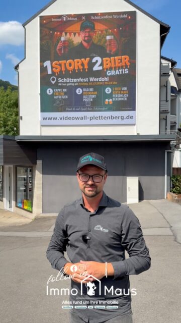 🍻🎉 SCHÜTZENFEST WERDOHL – 2 BIER GRATIS! 🎉🍻

Gemeinsam mit dem Schützenfest Werdohl haben wir eine besondere Aktion für euch vorbereitet! 🥳

So einfach geht’s:

🧢 Immo Maus Kappe aufsetzen
📸 Ein Foto oder Video als Instagram-Story posten
🏷️ @immo_maus markieren
📱 Anschließend die Story Kevin Maus vorzeigen

🍺 Als Dankeschön gibt’s 2 Bier GRATIS! 🍺🍺

📍 Die Immo Maus Kappen liegen für euch auf den Tischen im Festzelt bereit.

Wir freuen uns auf viele coole Bilder, lustige Storys und ein unvergessliches Schützenfest mit euch! 🎊🥳

📍 Schützenfest Werdohl
📅 Freitag, 03.07.2026
⏰ 19:00 – 24:00 Uhr

⚠️ Teilnahmebedingungen:
▪️ Aktion nur am 03.07.2026 gültig
▪️ Maximal 2 Bier pro Person

#ImmoMaus #SchützenfestWerdohl #Werdohl #Sauerland #BierAktion Schützenfest GemeinsamFeiern