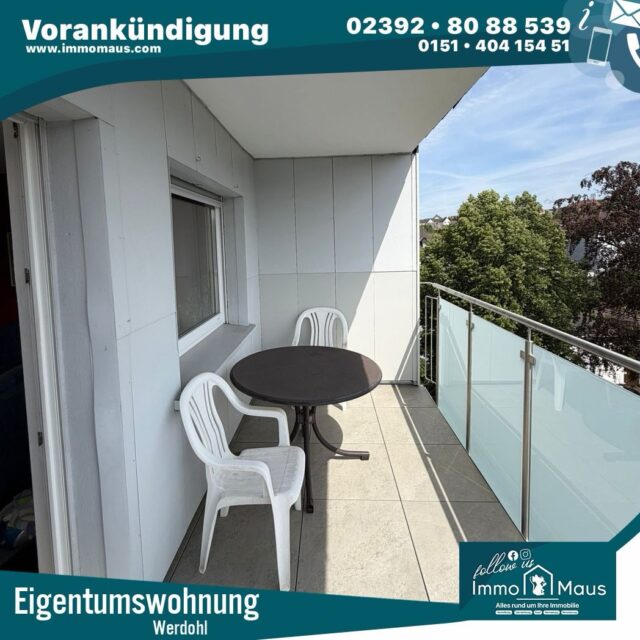 🏡 Vorankündigung – Kapitalanleger aufgepasst! 📢

Schon bald erwartet Sie eine attraktive Investmentchance! 💼

✨ Eigentumswohnung über den Dächern von Werdohl
✔️ Ca. 70 m² Wohnfläche
✔️ Vermietet
✔️ Balkon 🌇
✔️ Garage 🚗 
✔️ Aufzug
Haben Sie bereits jetzt Interesse an weiteren Informationen? 👀

💬 Kommentieren Sie einfach mit „Exposé“, und wir senden Ihnen das Exposé zu, sobald es fertiggestellt ist. 📩

Wir freuen uns auf Ihre Nachricht!

Ihr Immo Maus Team 🐭🏡

#Vorankündigung #Kapitalanlage #Eigentumswohnung #werdohl