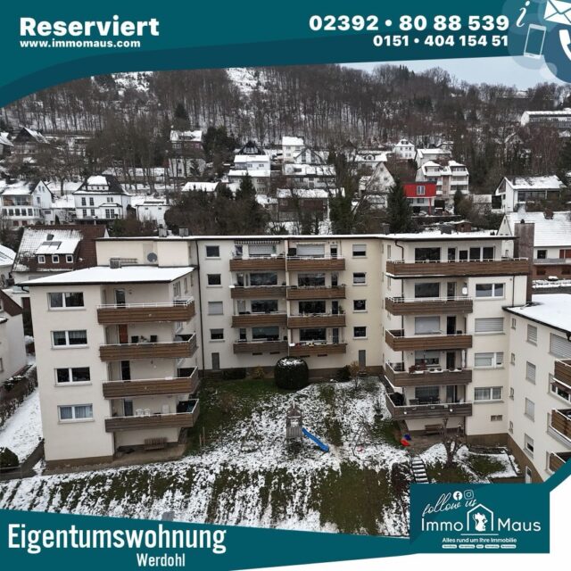 🔒 Reserviert! 🏡✨

Auch diese Eigentumswohnung in Werdohl am Krähenacker wurde erfolgreich reserviert! 🎉 Ein junges Paar hat sich für ihr neues Eigenheim entschieden – wir freuen uns sehr, sie auf diesem besonderen Weg begleiten zu dürfen. ❤️

Jetzt blicken wir voller Vorfreude auf den bevorstehenden Notartermin. 📑✍️

Sie möchten ebenfalls eine Eigentumswohnung verkaufen? 🏠 Derzeit sind Eigentumswohnungen besonders gefragt und wir verzeichnen eine hohe Nachfrage. Dank unseres großen Netzwerks bringen wir Verkäufer und passende Kaufinteressenten erfolgreich zusammen. 🤝

📞 Melden Sie sich gerne bei uns – wir beraten Sie persönlich und begleiten Sie von der ersten Wertermittlung bis zum erfolgreichen Verkauf.

💛 Ihr Immo Maus Team

#reserviert #eigentumswohnung #werdohl #immobilien