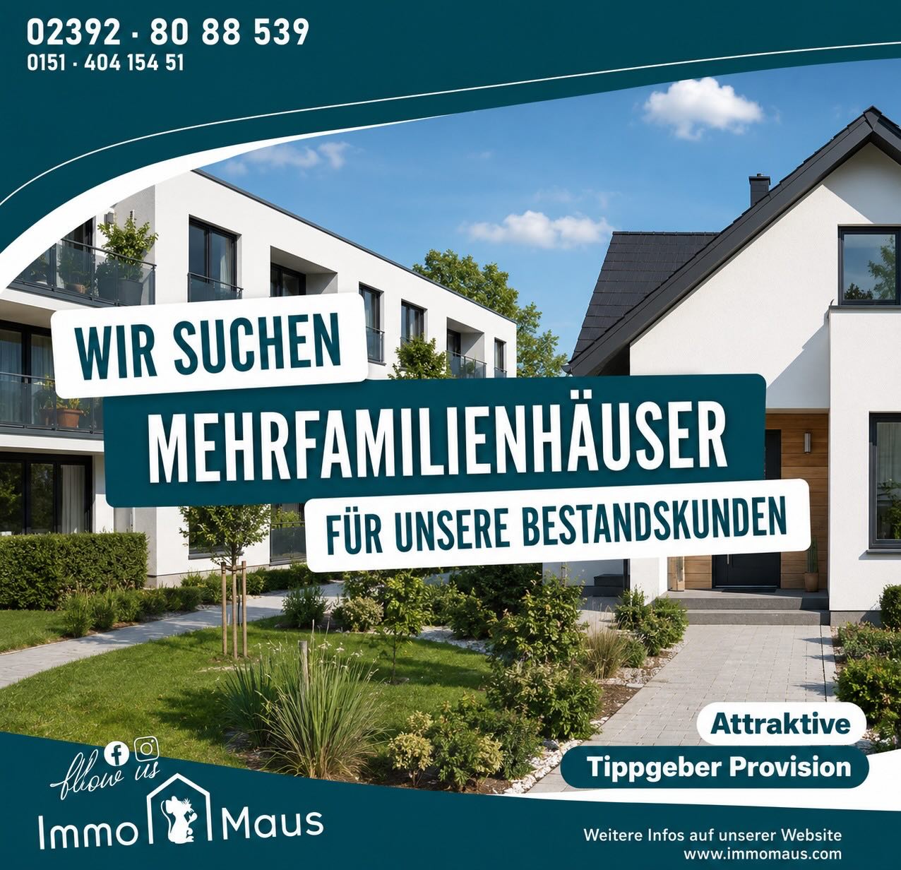 Sie besitzen ein Mehrfamilienhaus oder kennen jemanden, der eines verkaufen möchte? 🏘️🤝
Wir suchen für unsere Bestandskunden Mehrfamilienhäuser als Kapitalanlage 📈🏡
Wenn Sie eine Immobilie verkaufen möchten oder jemanden in Ihrem Freundes- oder Bekanntenkreis kennen, der verkaufen will – melden Sie sich bei uns! ✉️☎️
Profitieren Sie von unserer attraktiven Tippgeberprovision 💸
Ihr
Immo Maus Team 🐭
⸻
#immomaus #immobilien #tippgeber #mehrfamilienhaus #kapitalanlage
