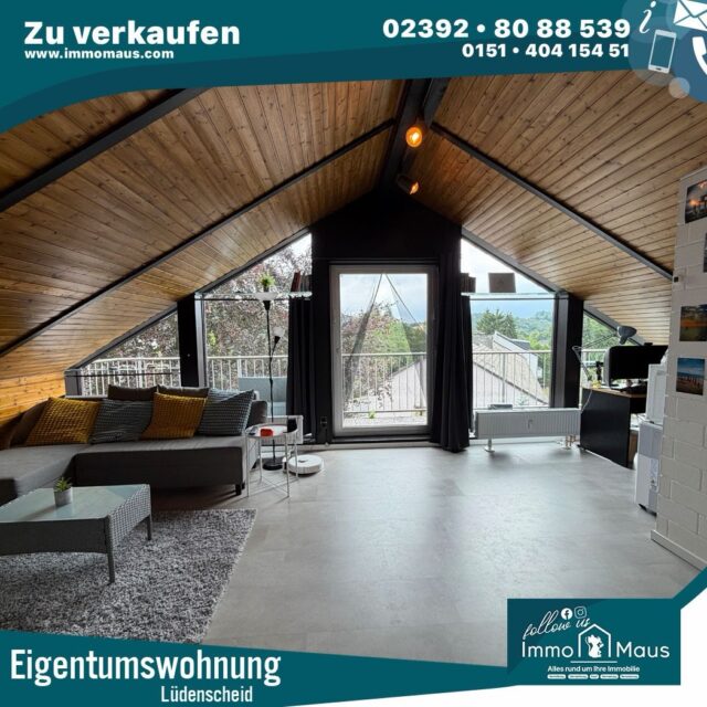 🏡 NEU IM ANGEBOT IN LÜDENSCHEID! ✨
Modernisierte Dachgeschosswohnung mit Wohlfühlcharakter! 🔑
📍 Brockhauser Weg 43, Lüdenscheid
💰 139.000 €
📐 ca. 63 m² Wohnfläche
🛏️ 2 Zimmer
🌿 Balkon mit Blick ins Grüne
🚿 Modernes Badezimmer – 2022 renoviert
✨ Hochwertige Bodenbeläge
🪑 Vollständig möbliert
🏠 Gepflegte Wohnanlage mit 11 Wohneinheiten
🔑 Eigener Kellerraum
Die Wohnung überzeugt mit offenem Wohnbereich, großen Fensterfronten, sichtbarer Holzkonstruktion und viel Tageslicht – einziehen und wohlfühlen! 🏠✨
📞 Jetzt Besichtigung vereinbaren: 02392 / 8088539
🌐 immomaus.com
🐭 Ihr Immo-Maus-Team
#Lüdenscheid #Eigentumswohnung #WohnungKaufen #Dachgeschosswohnung #immobilie