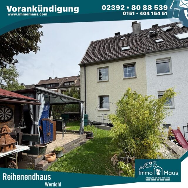 Vorankündigung in  Werdohl ! 🏡 Günstiger als eine Eigentumswohnung?! 👀

Wir haben bald etwas Besonderes für Sie! 🔑

Ein Reihenendhaus mit 80 m² Wohnfläche + 40 m² ausgebaute Wohnfläche im Dachgeschoss auf einem 321 m² großen Grundstück – und das zu einem Preis, der definitiv neugierig macht. 😉
🔥 Interesse vorab?
Dann kommentieren Sie einfach „MAUS“ 🐭 unter diesen Beitrag oder schreiben Sie uns direkt eine Nachricht.

Alle, die sich vorab melden, bekommen die ersten Informationen noch vor der offiziellen Veröffentlichung. 👀

#Immobilie #HausZuVerkaufen #Immobilienangebot #Werdohl