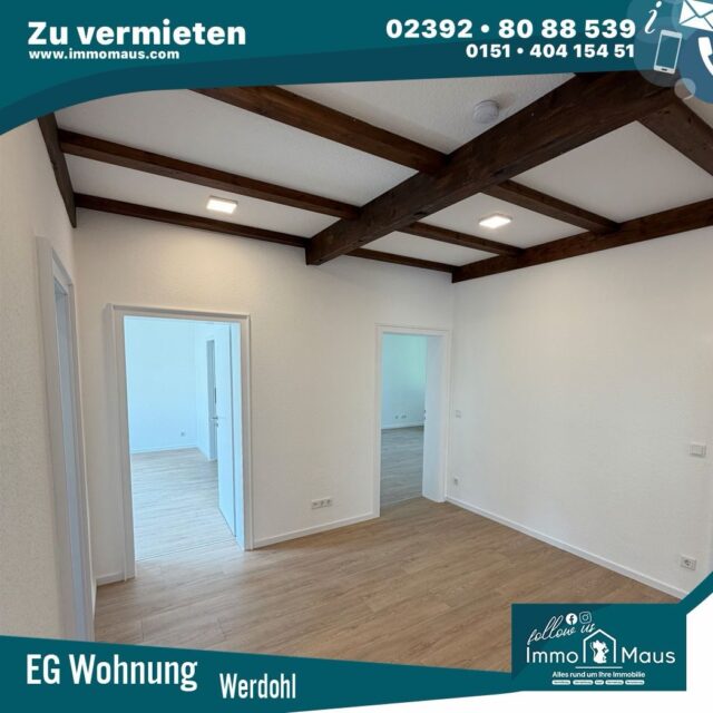 🏡 VORANKÜNDIGUNG – BALD IN DER VERMIETUNG!

📍 Hohe Straße 7 · Werdohl

Demnächst bei Immo-Maus:
Eine attraktive, altersgerechte Wohnung mit ca. 125 m² Wohnfläche – frisch saniert und bereit für den Erstbezug nach Renovierung!

✨ Die Highlights:
* ca. 125 m² Wohnfläche
* 2 Schlafzimmer
* altersgerechtes Wohnen
* frisch saniert
* neue Fenster
* modernes Badezimmer
* separates Gäste-WC
* Küche
* Terrasse
* Garten
* Erstbezug nach Renovierung

💶 Kaltmiete: 950 €
💶 Nebenkosten: 250 €

🔑 Bald in der Vermietung bei Immo-Maus!

Weitere Informationen und Bilder folgen in Kürze.

📩 Interesse? Gerne schon jetzt bei uns vormerken lassen!