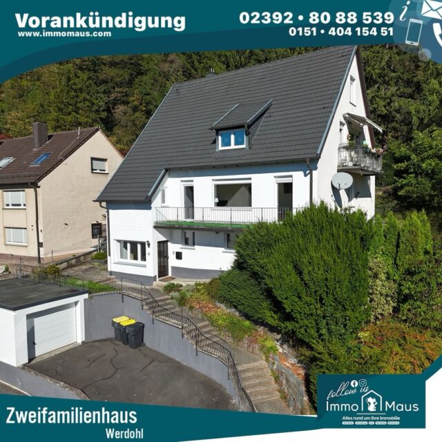 🏡✨ COMING SOON – GROSSZÜGIGES ZWEIFAMILIENHAUS! ✨🏡
Schon bald neu bei uns im Verkauf! 🔑😍
Freuen Sie sich auf ein großzügiges Zweifamilienhaus mit viel Wohnfläche, einem beeindruckenden Grundstück und zahlreichen Modernisierungen. 🌳🏠
📅 Baujahr 1956
📐 ca. 1.324 m² Grundstück
🏠 ca. 200 m² Wohnfläche
🔨 zusätzlich ca. 40 m² ausgebaute Nutzfläche
🏡 Wohnung im Erdgeschoss: ca. 110 m²
🏡 Wohnung im Ober-/Dachgeschoss: ca. 130 m²
✨ In den letzten Jahren umfangreich modernisiert:
🔥 Gasetagenheizungen aus ca. 2015/2016
🪟 3-Scheiben-Isolierverglasung
🛁 neue Bäder
✨ Granit- und Laminatböden
🎨 Decken und Wände mit Feinputz
⚡ erneuerte Elektrik
💧 erneuerte Wasserleitungen
🔥 erneuerte Heizkörper
➕ und vieles mehr!
🚗 Zusätzlich stehen 2 Garagenhäuser zur Verfügung.
Ob als Mehrgenerationenhaus, für zwei Familien oder zur Kombination von Eigennutzung und Vermietung – diese Immobilie bietet viele Möglichkeiten. 🔑🏡
👀 Interesse? Sie möchten vorab weitere Informationen erhalten?
👇 Kommentieren Sie einfach „Immo Maus“ unter diesem Beitrag und wir melden uns mit weiteren Infos bei Ihnen. 🐭💬
Ihr Immo-Maus-Team 🐭🏡
#ImmoMaus #ComingSoon #Vorankündigung #Zweifamilienhaus