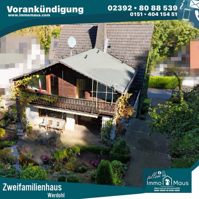 🏡🌿 COMING SOON – ZWEIFAMILIENHAUS IN WERDOHL! 🐴🐓
Natur vor der Tür, die Tiere ganz nah – ein Zuhause mit ganz besonderen Möglichkeiten! ❤️
Sie träumen von einem großzügigen Zuhause mit viel Platz für Ihre Familie, einem eigenen Garten und Platz für Ihre tierischen Lieblinge? 🐾
Dann haben wir bei ImmoMaus schon bald etwas ganz Besonderes für Sie! 🐭🏡
✨ Das erwartet Sie:
🏡 Ca. 214 m² Wohnfläche
🌳 Ca. 945 m² Grundstück
🛏️ 7 Zimmer, davon 4 Schlafzimmer
👨👩👧👦 Einliegerwohnung – ideal für mehrere Generationen
🐴 Pferdestall, Hühnerstall und Taubenstall
🚗 Große Garage mit Platz für bis zu 3 Fahrzeuge
☀️ Terrasse und Balkon
🔨 Viel Potenzial für Ihre eigenen Wohnideen
Ein Haus mit Charakter, großzügigem Platzangebot und vielen Möglichkeiten, sich Ihren eigenen Wohntraum zu verwirklichen! ❤️
📍 58791 Werdohl
🔑 Das vollständige Exposé folgt in Kürze!
📩 Sie sind jetzt schon neugierig? Dann schreiben Sie uns eine Nachricht und sichern Sie sich vorab weitere Informationen!
🐭 Ihr Immo Maus-Team
#ImmoMaus #ComingSoon #Werdohl #ImmobilienWerdohl